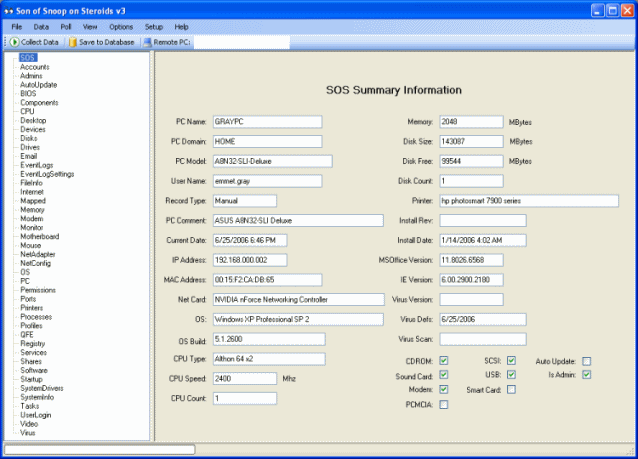 Main SOSOS screen